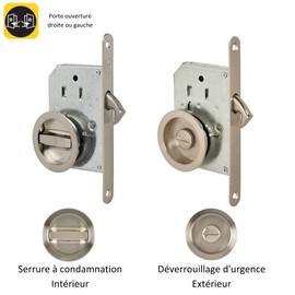 Yale Sliding Door Lock Set - Round Retractable Lock and Handles - Internal Diameter Handles 48mm - Brushed Steel Nickel Plated - Finger Puller, Strike Plate, Screws