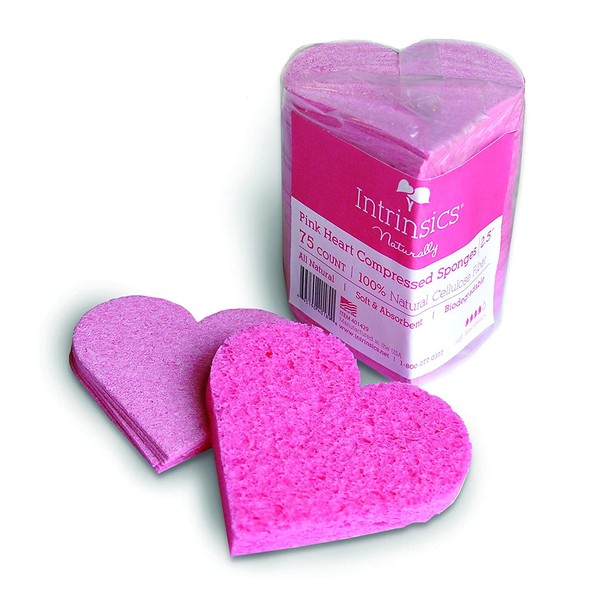 Intrinsics Pink Heart Compressed Cellulose Sponges For Facial Cleansing - 2.5", 75 Count
