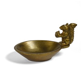 The Barrington Garage Squirrel with Acorn Cast Metal Decorative Bowl, Antique Brass
