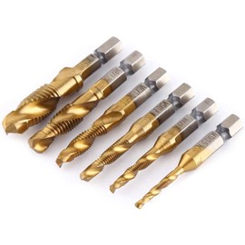 Aeloa Drill Bits-6pcs Metric Thread M3-M10 Titanium Coated HSS Drill and Tap 1/4 Inch Hex Shank