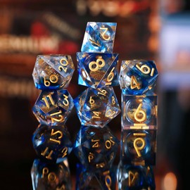 DND Dice Set Quicksand Polyhedral Resin Game Dice Sharp Edged D&D Role Playing Game Dice for Dungeons and Dragons RPG MTG Ttrpg Pathfinder Role Playing Game D20 D12 D10 D8 D6 D4 with Gift Box