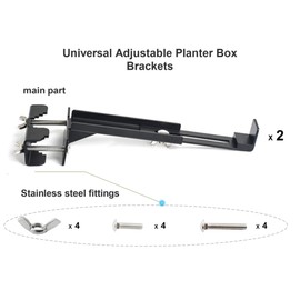 Adjustable Deck Railing Planter Box Bracket(6 to 9 Inches) , Fence Flower Box Bracket, Universal Planter Box Outdoor Hanging Bracket(2 Pack Black)