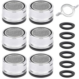 6pcs Aireador de Grifo Lavabo de Baño Aireador de Llave para Fregadero Cocina 15/16 Pulgadas Piezas de Grifos Repuesto con Carcasa de Latón Restrictor de Caudal Filtro de Grifo Con Junta (6, Latón)