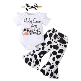 Slanavel Baby Girl First Birthday Outfit 1st Birthday Girl Clothes Holy Cow Im One Birthday Girl Outfit (White,12-18 Months)
