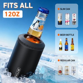 3 in 1 Slim Can Cooler for 12 OZ Skinny Can, Regular Can & Beer Bottle - Keep Cold for 6 Hours - Double Walled Insulated Stainless Steel Vacuum Beverage Can Insulator (Matte Black)