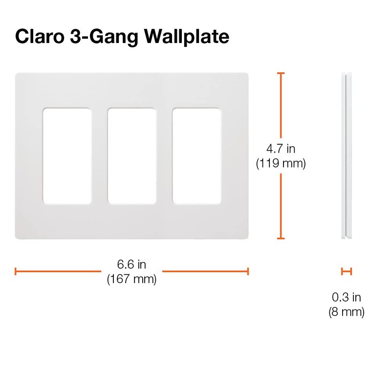 Lutron Claro 3 Gang Decorator/Rocker Wallplate, Gloss | CW-3-BR |