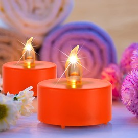 MINXIN Battery Operated Tea Lights Candles: 24 Pack Realistic and Bright Flickering Holiday Gift Flameless LED Electric Candles for Seasonal & Festival Party Home Decoration Orange