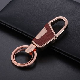 AIXUAN Zinc Alloy and Gold Leather Keychain, 2 Keys Rings,Comes with Gift Box (Type 17)