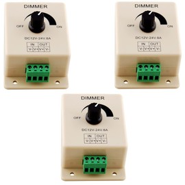 (3-Pack) Manual Dimmer Switch for LED Strip Light, 12V 8A Mountable with Terminals