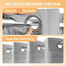 River Dream Grey Cotton Blend Shower Curtain with Snap in Liner, No Hook Heavy Duty Shower Curtains for Bathroom, Hotel Grade, Water Repellent, 71" Wx74 L