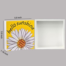 Summer Decor Summer Decorations for Home Hello Sunshine Daisy Wood Box Sign Rustic Wooden Shelf Desk Decor Season House Warming Gifts 5.9 x 5.9 Inch