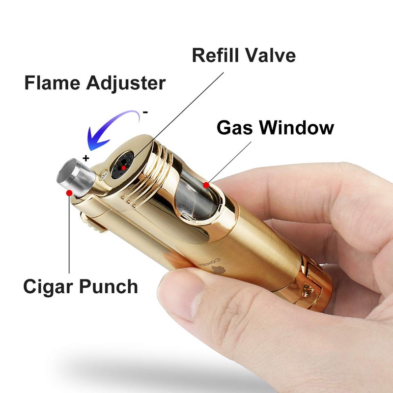 Cigar Torch Lighter with Punch Butane Refillable Lighters 2 Jet