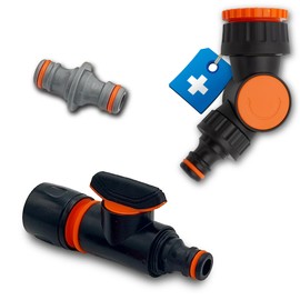 MaJoCompTec® FLEXCONTROL Connection Set, Rotating Tap Connection for Tap, Water Stopcock, Plug Coupling, Shut-off Valve with Hose Coupling (Regulating Valve + Joint Connection)