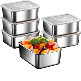 Sonhomay 6 Pack Food Storage Containers 21oz Stainless Steel Reusable Stackable Box with Lid Kitchen Organizer Airtight Lunch Bento Boxes for Lunch Meal Prep Leftovers Fruits