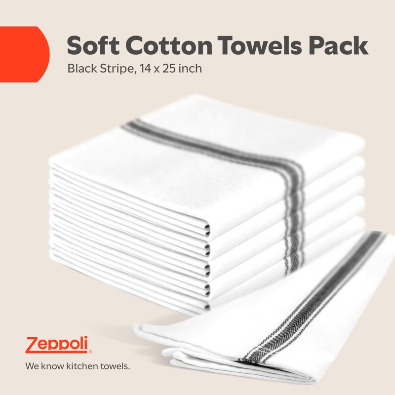 Zeppoli Classic Kitchen Towels - 15 Pack 100% Natural Cotton