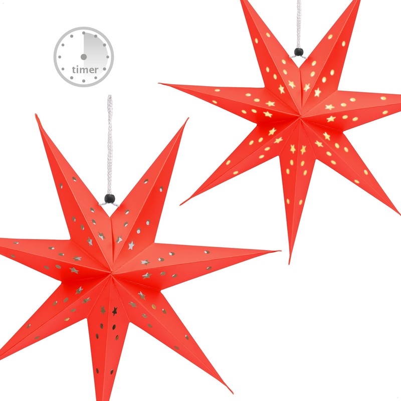 com-four® 3 x luminous star in 3D with LEDs, Christmas