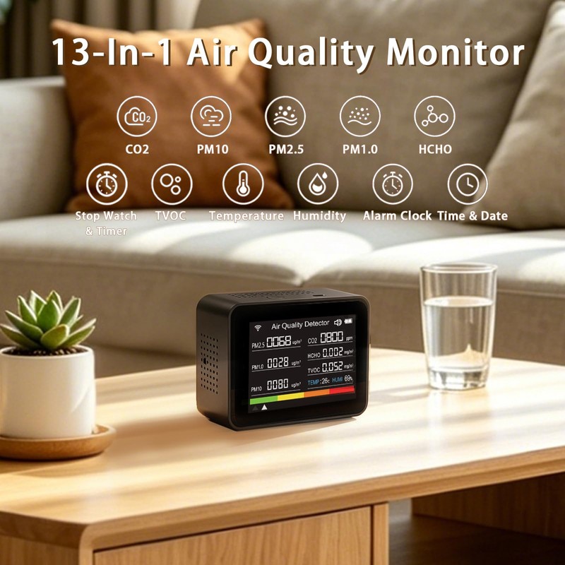 Home Air Quality Monitor, 13-in-1 Indoor Air Detector, Carbon Dioxide