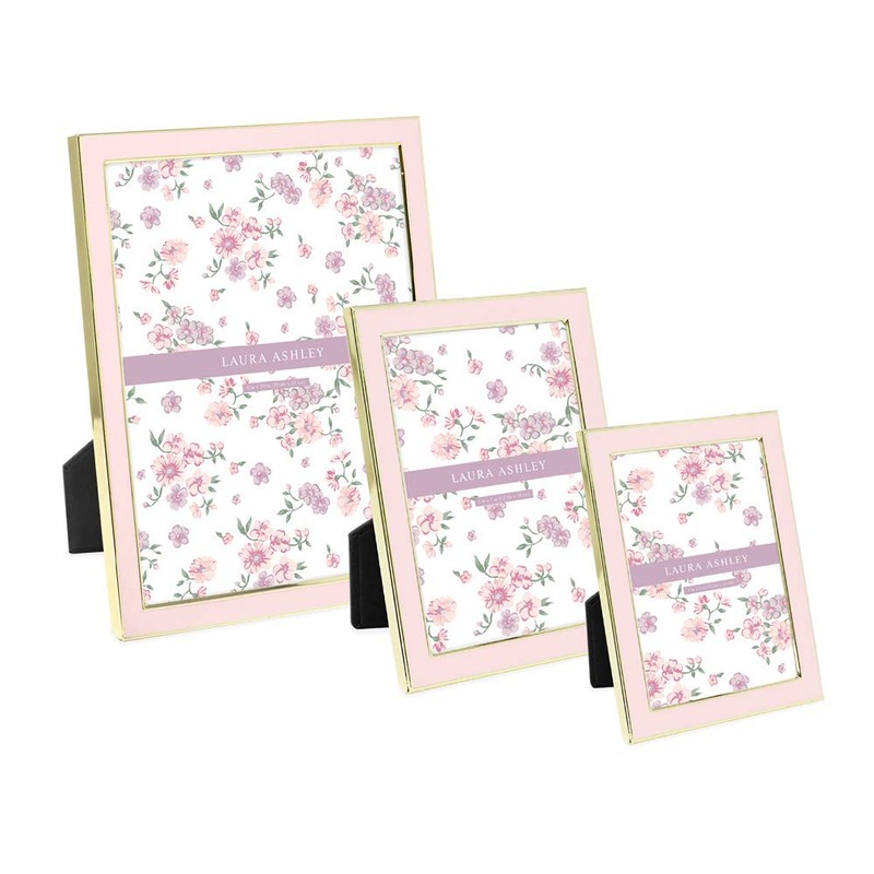 Laura Ashley 5x7 Pink Enamel Picture Frame, Gold Metal Edge