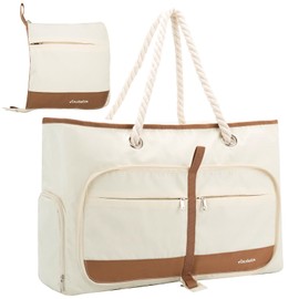 Reiseresa Extra Large Beach Bags for Women, Foldable Beach Tote Bag with Zipper Sandproof Waterproof Beach Tote Pool Bag for Beach Travel Swimming Gym (Beige)