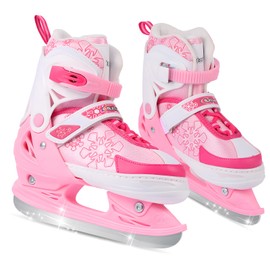 Nattork Adjustable Ice Skates for Kids Boys Girls, Anti-Skid Ice Skate Shoes,Ice Hockey Skates for Outdoor and Skating Rinks,Snowflake Pink M