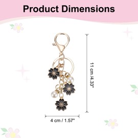PATIKIL Flower Keychain Charm, Cherry Blossom Enamel Key Chain Cute Floral Keyring Pendant with Lobster Clasp for Women Girls Key Handbag Backpack Bag Accessories, Black