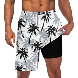 UNICOMIDEA Men's Swim Shorts with Compression Liner Men Big Tall Bathing Suits Grey 9" Swimming Trunks for Youth Man White Board Short 3XL