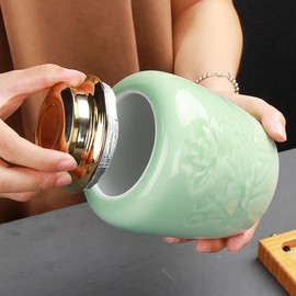 DECHOUS Ceramic Tea Container, 24oz Ceramic Tea Canister with Lid, Loose Leaf Tea Storage Container Ceramic Tea Canister Sealed Loose Tea Tin for Kitchen Office Coffee Sugar