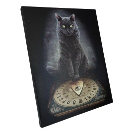 His Masters Voice Black Cat With Ouija Board Wicca Wood Framed Canvas Wall Decor