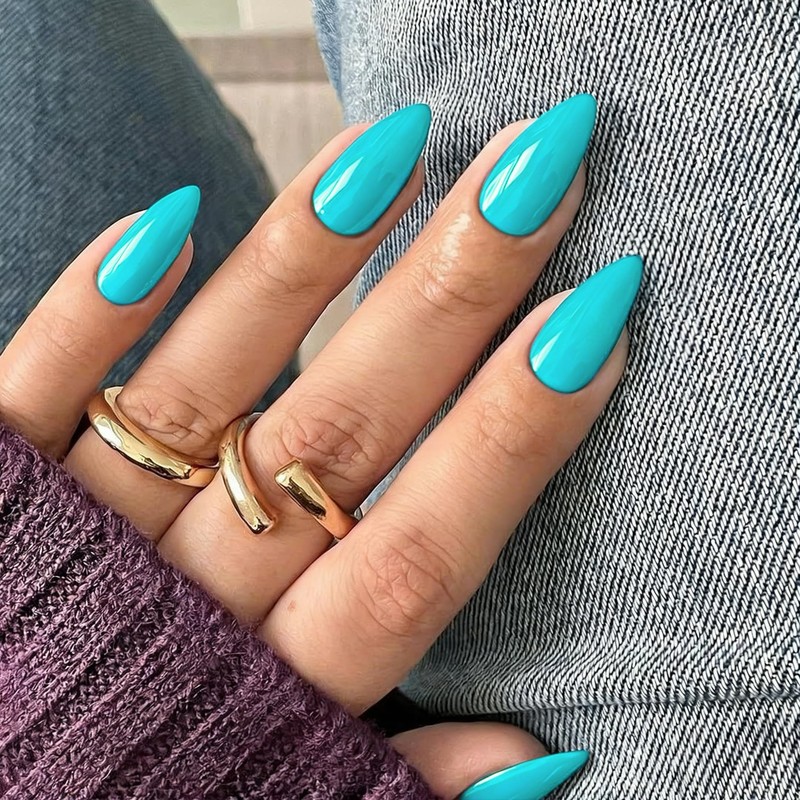 SXVME Uñas Postizas Azul Turquesa Almendradas - Uñas Acrílicas De