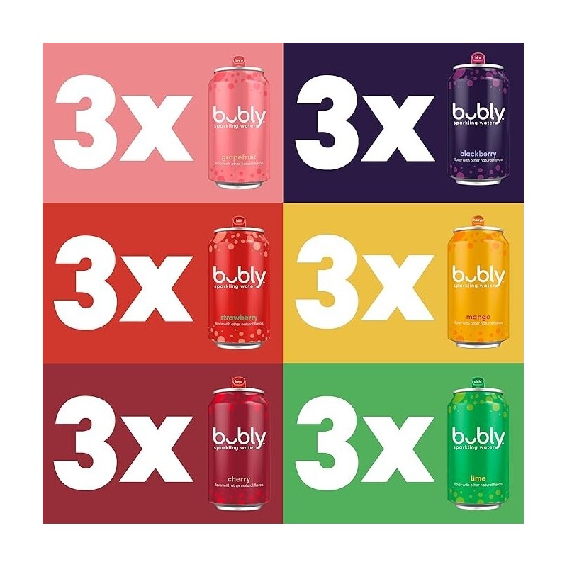 bubly Sparkling Water, 6 Flavor Variety Pack 12 Fl Oz
