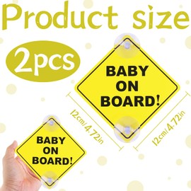 Pack of 2 Baby on Board Car Warning Signs, Baby on Board Sticker Car with 2 Suction Cups, Baby on Board Sticker Car, 12 x 12 cm Safety Car Sign, Children's Car Sign, for Car Windows, Reusable (Yellow)