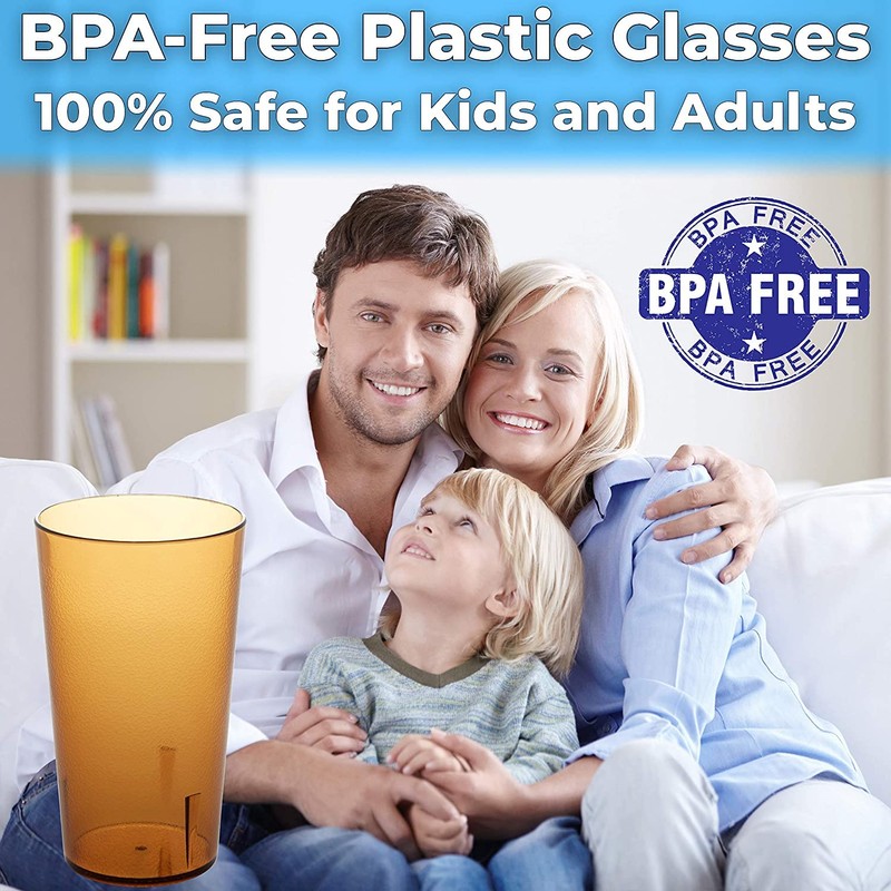 Restaurant Grade, BPA-Free 12oz Amber Plastic Cups 24pk. Super Durable,
