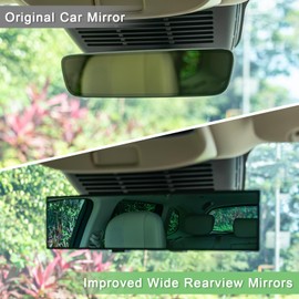 BOOMIBOO Rear View Mirror, Interior Clip-on Wide Angle Rear View Mirror, Universal 11.81 Inch Panoramic Convex Rearview Mirror, Rear View Mirror Accessory, for Cars,SUVs,Trucks, Various Kinds Vehicles