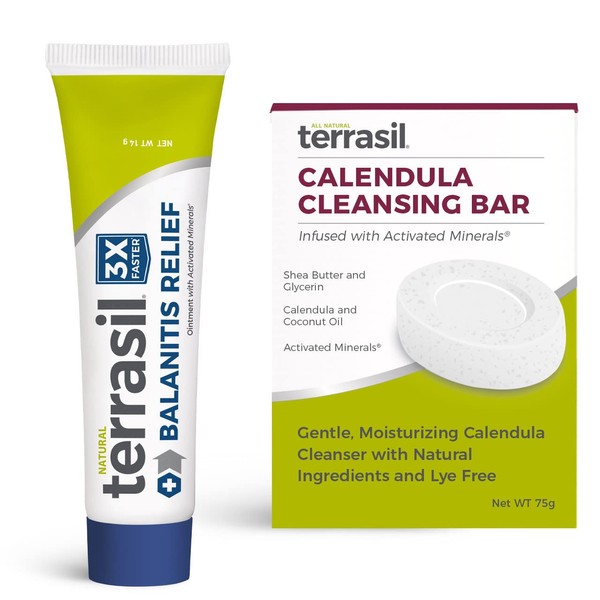 Aidance Terrasil Balanitis Relief with Calendula Soap Kit - Natural Gentle Skin Relief Ointment for Relief from Irritation Itch Redness Infection Inflammation Symptoms (14gm Tube + Soap Bar)