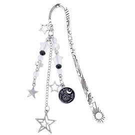 Berirexrion Charm Acotar Moon Bookmark - Fantasy Sun Star Aesthetic Vintage Book Mark Silver Chain Pendant Tassel Metal Bookmarks Reading for Women Men Reader Bookish Novel Lovers Fans Valentines Gift