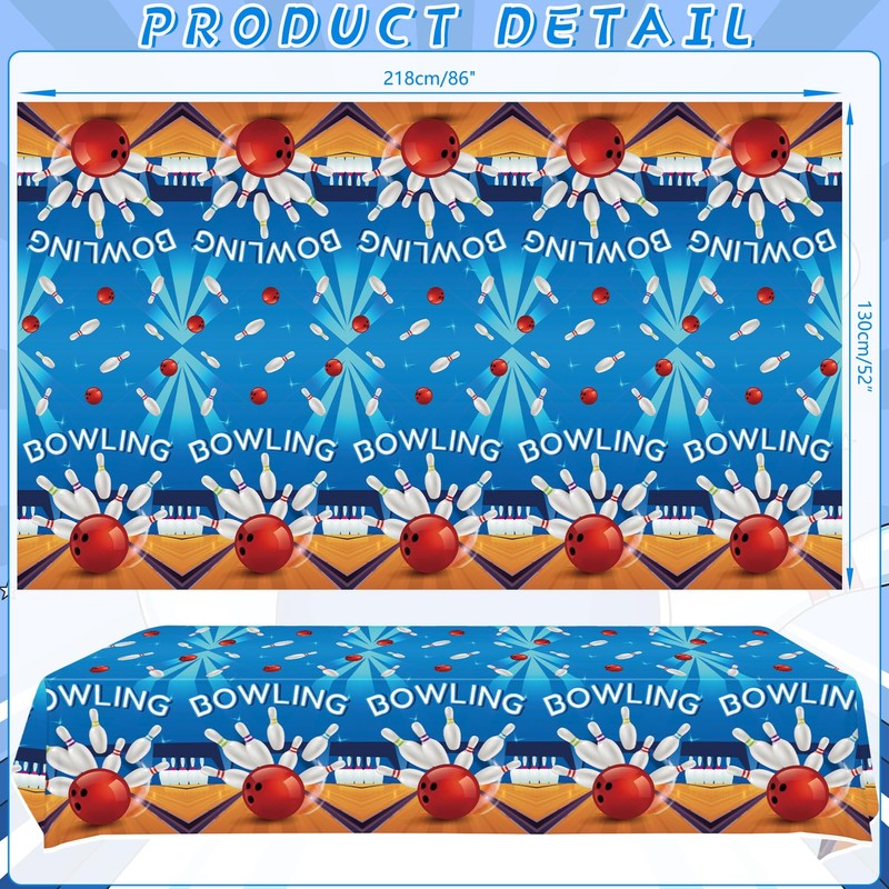 KEFAN 4 Pcs Bowling Birthday Party Tablecloths Supplies, Rectangle Bowling