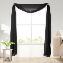 Elegant Comfort Lightweight Sheer Voile Window Scarf Valance - 216 Inch Long - 1 Panel Long Sheer Curtain for Living Room, Event Decor, Bedroom, (1 Piece) 55" X 216'' Long, Black