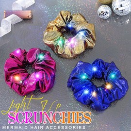 Fashey Light Up Hair Scrunchies Led Mermaid Hair Ties Fancy Scrunchy Decorative Hair Accessories for Women (green+blue+purple)