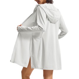 Rdruko Women's UPF 50+ Sun Protection Long Jacket Swim Cover Ups Lightweight Long Hooded Pool Cover Ups for Women Beach Swimwear（Light Grey，XX-Large）