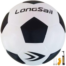 Longsail Foam Waterproof Soccer Ball USA Size 3,4,5 Kids Youth Adult Seamless High Durability Leisure Sports Beginners Club Competition Training (Black/White, Size 4)