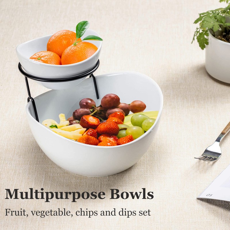 UNICASA Serving Bowls Set, 2 Tier Chip and Dip Bowls