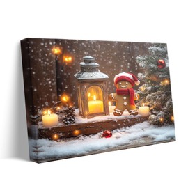 Christmas Canvas Wall Art Decor with Christmas Tree, Candles, Pinecones and Gingerbread Men, 24X30 inch, Festive Fixed Print for Home Décor, Holiday-Themed Wall Art for Christmas Celebration,