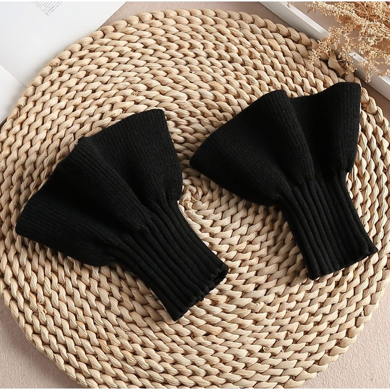 SUZALA Removable Wrist Cuffs False Sleeves for Women Teens, Knitting-black