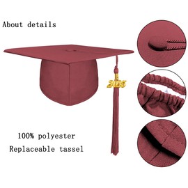 gradois Unisex Adult Matte Graduation Cap with 2025 Tassel Year Charm for High School & Bachelor Master Maroon