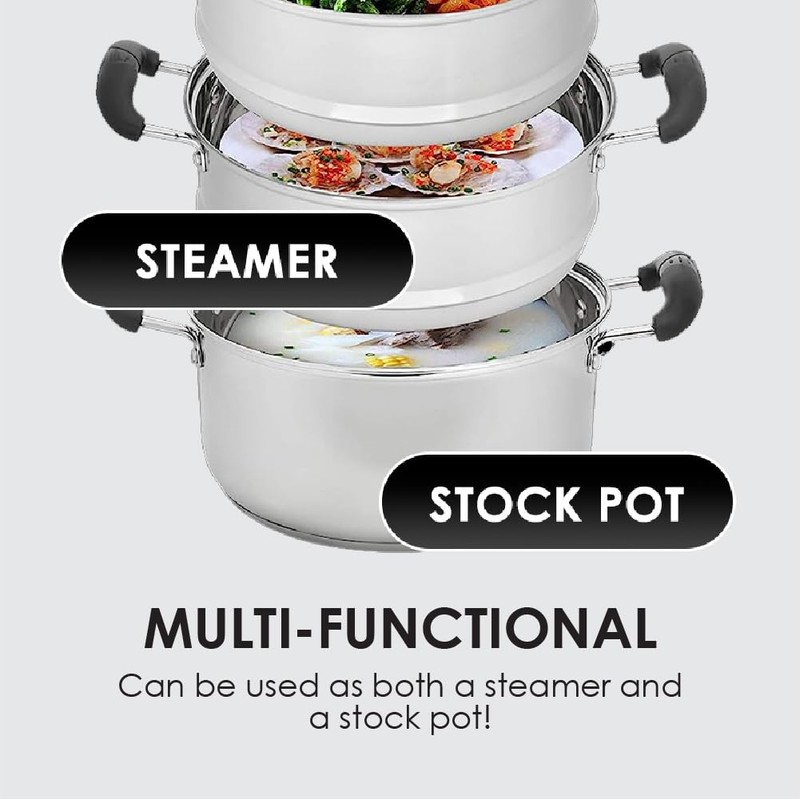 CONCORD 10" Stainless Steel 3 Tier Steamer Steaming Pot Cookware