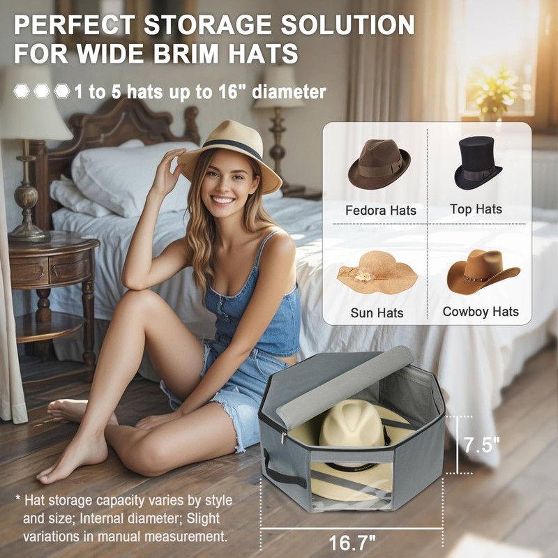 Bamneat Hat Box for Travel & Home Closet Storage, Side