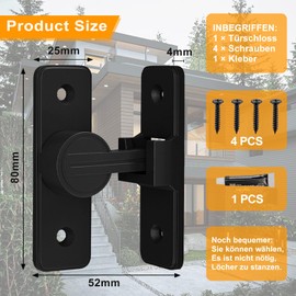 Sliding Door Lock, 90° Deadbolt Lock, No Drilling for Door Lock Indoor, Sliding Door Lock, Padlock Locks Suitable for All Interior and Exterior Doors (Black 90°)