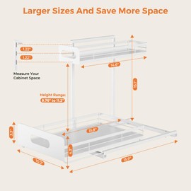Delamu 2 Pack Metal Under Sink Organizers and Storage, 2 Tier Pull Out Under Cabinet Organizer for Kitchen Bathroom, Adjustable Under Sink Shelf for Under Counter Storage Organizer, White