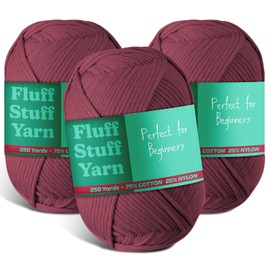 Soft Yarn – Crochet & Knitting Yarn, Beginner Yarn with Easy-to-See Stitches, 3 Pack of 250 Yds Amigurumi Yarn, Cotton-Nylon Blend Tshirt Yarn, Worsted Weight Yarn 4, Berry Yarn