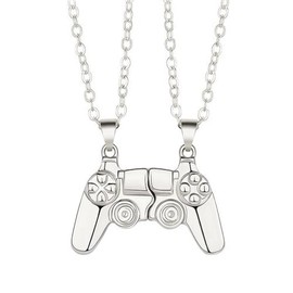 SCRDPRAD Magnetic Game Controller Necklace for Couple Matching Console Handle Pendant for Best Friends Friendship Valentine's Gifts Him and Her Lovers BFF Sweet Jewelry-silver